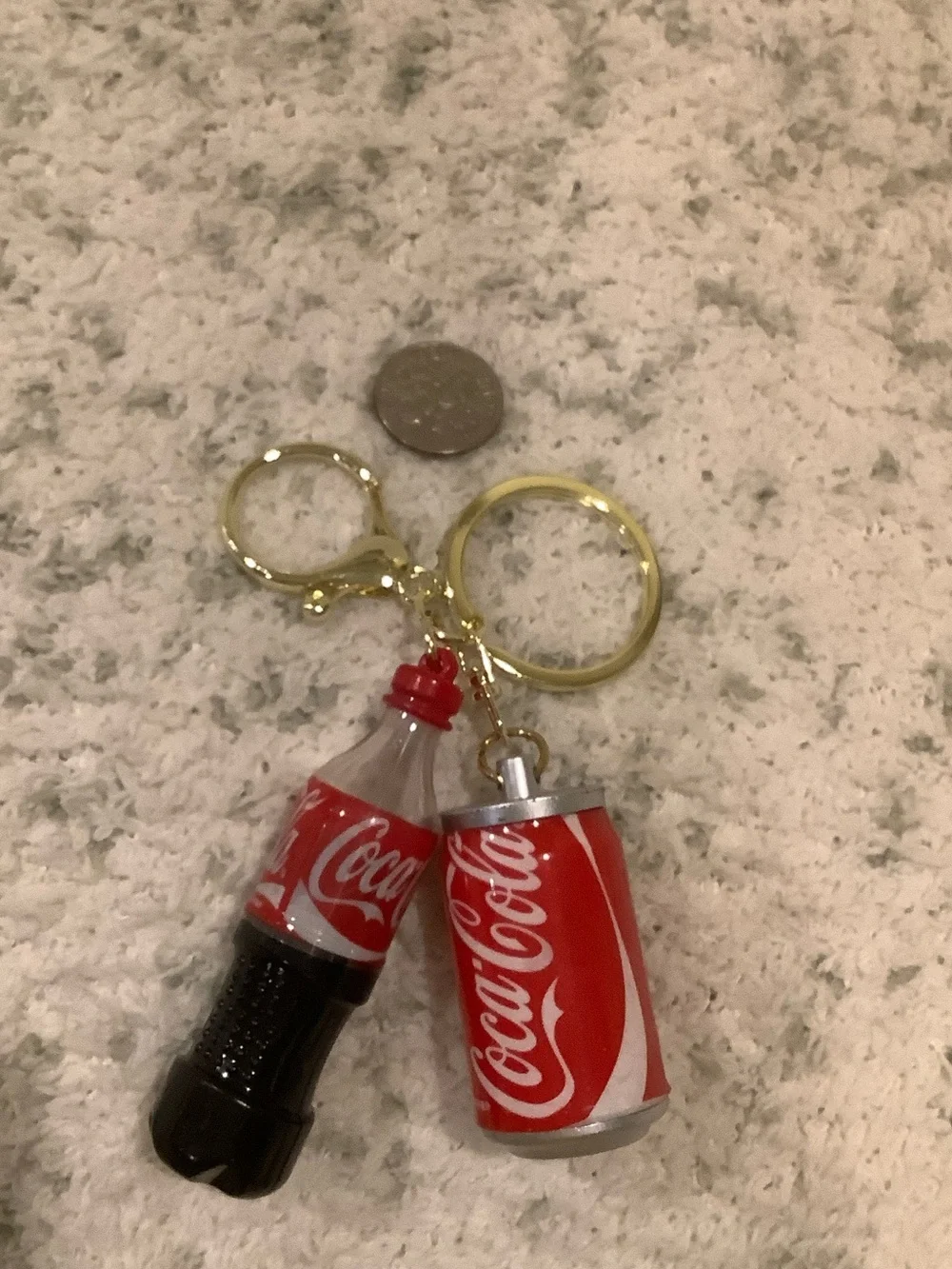 Coca Cola Red Bottle and Can Keychain Set NWT 4.5x2”